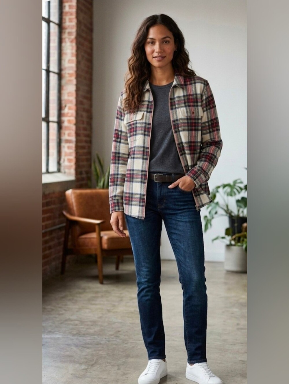 Chaps Women’s Full Zip Up Flannel Shirt Shacket Size Large